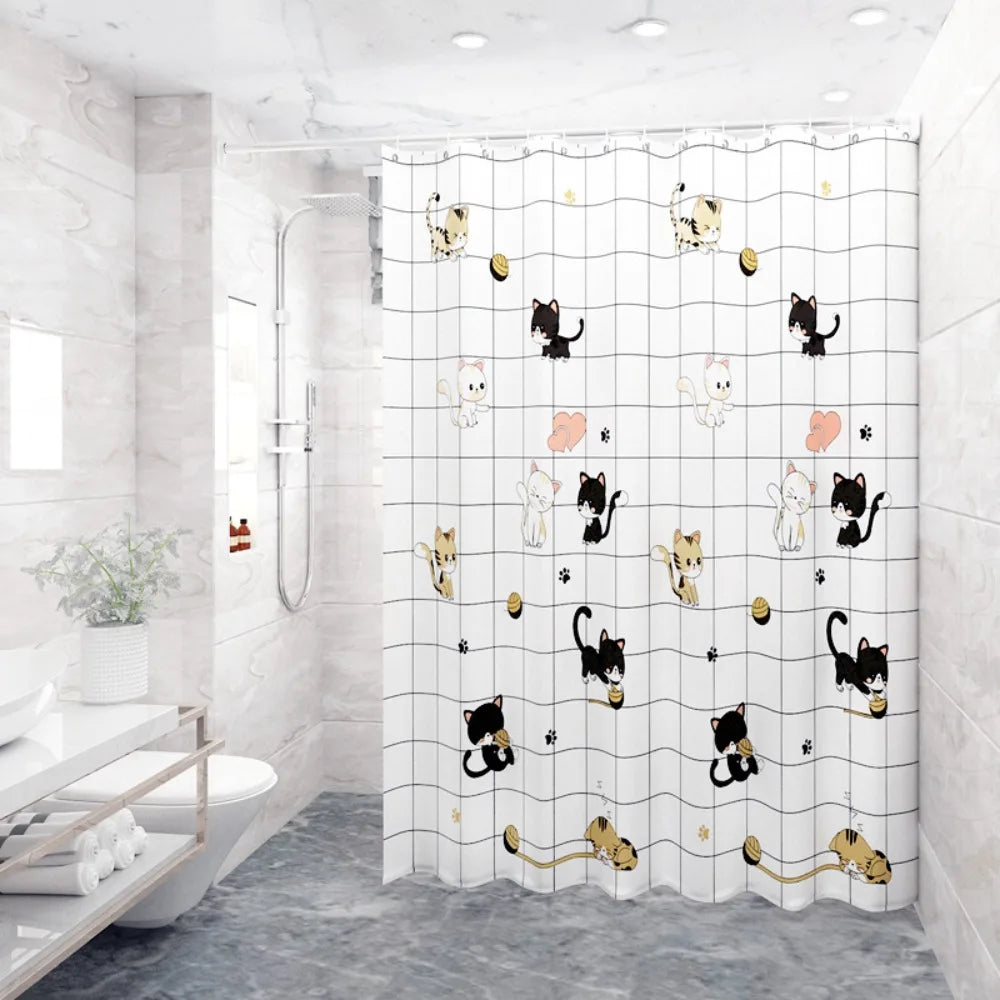 Waterproof Printed Shower Curtain with Hooks – PVC Polyester