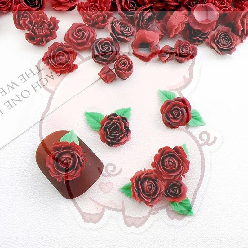 3D Luminous Rose Nail Art Charms – 30 Pcs Resin Flower Set
