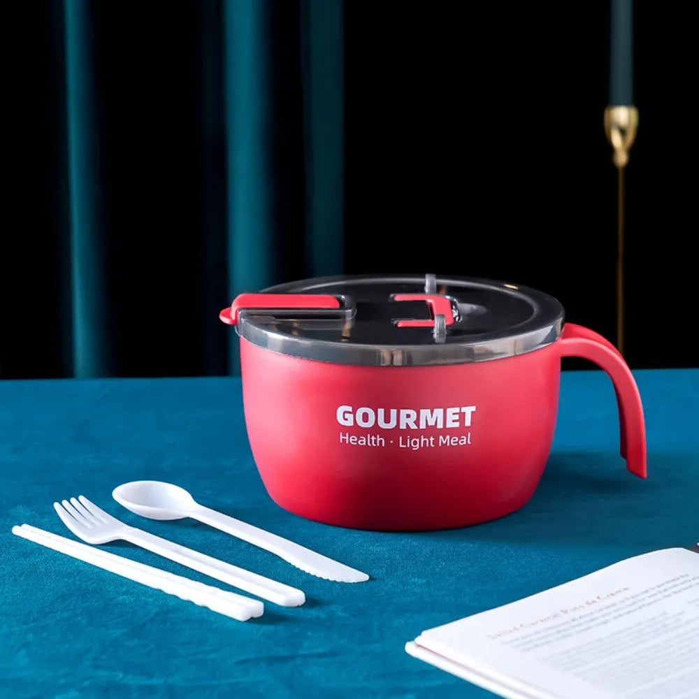 Stainless Steel Noodle Bowl 1300ml – Side Handle & Utensils