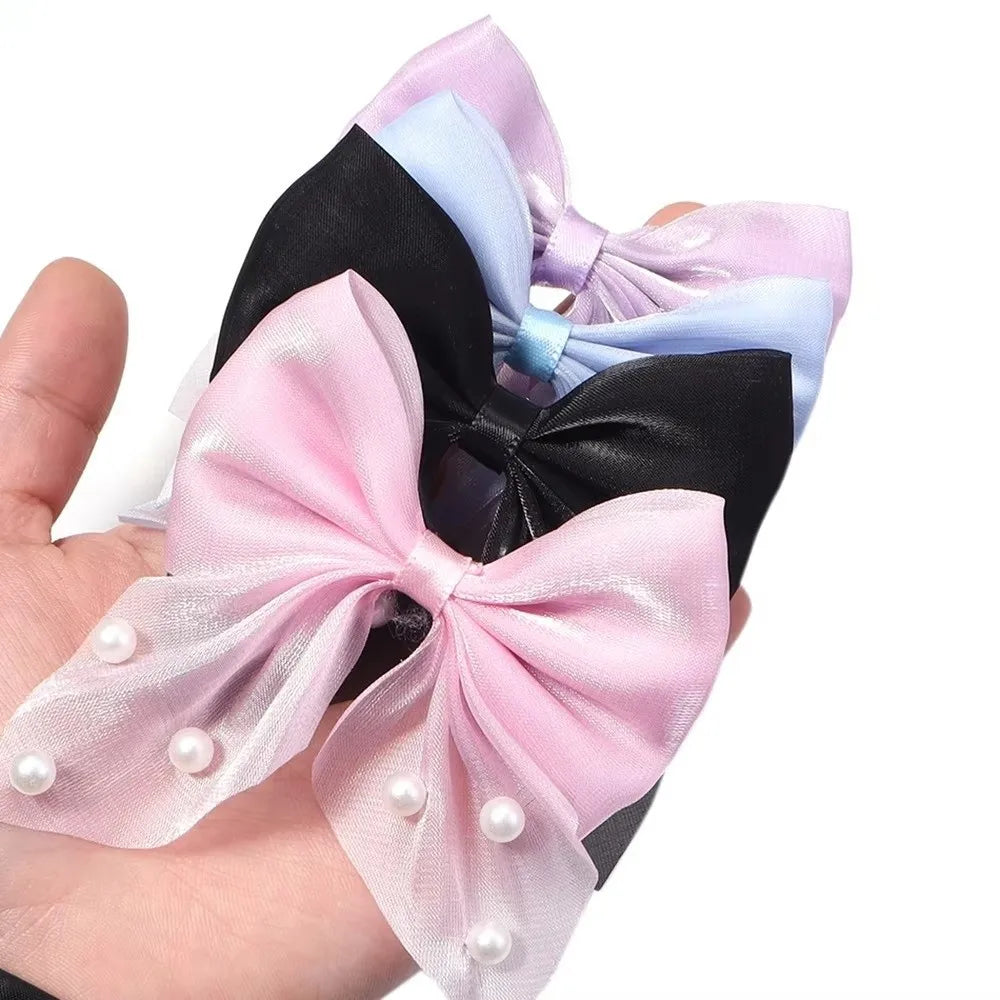 10-Pack Pearl Beaded Bow Appliques – Satin Tulle DIY Patches