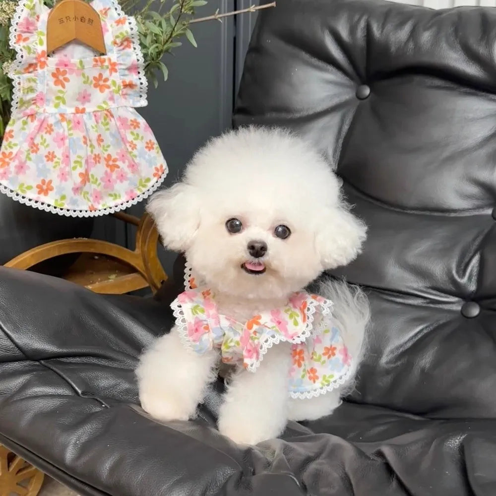 Floral Print Summer Dog Dress – Princess Skirt for Small Dogs
