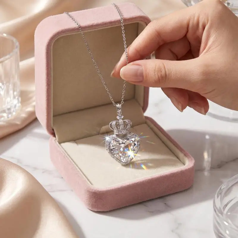 Crown Heart Crystal Pendant Necklace | Elegant Women's Jewelry