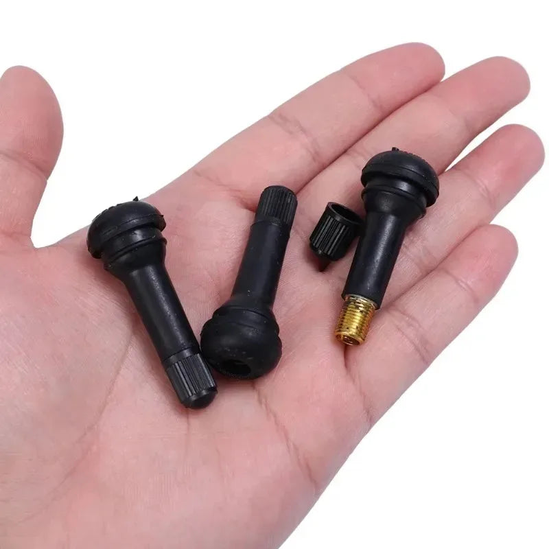 TR414 Snap-In Tubeless Tire Valve Stems & Dust Caps 4/12 Pack