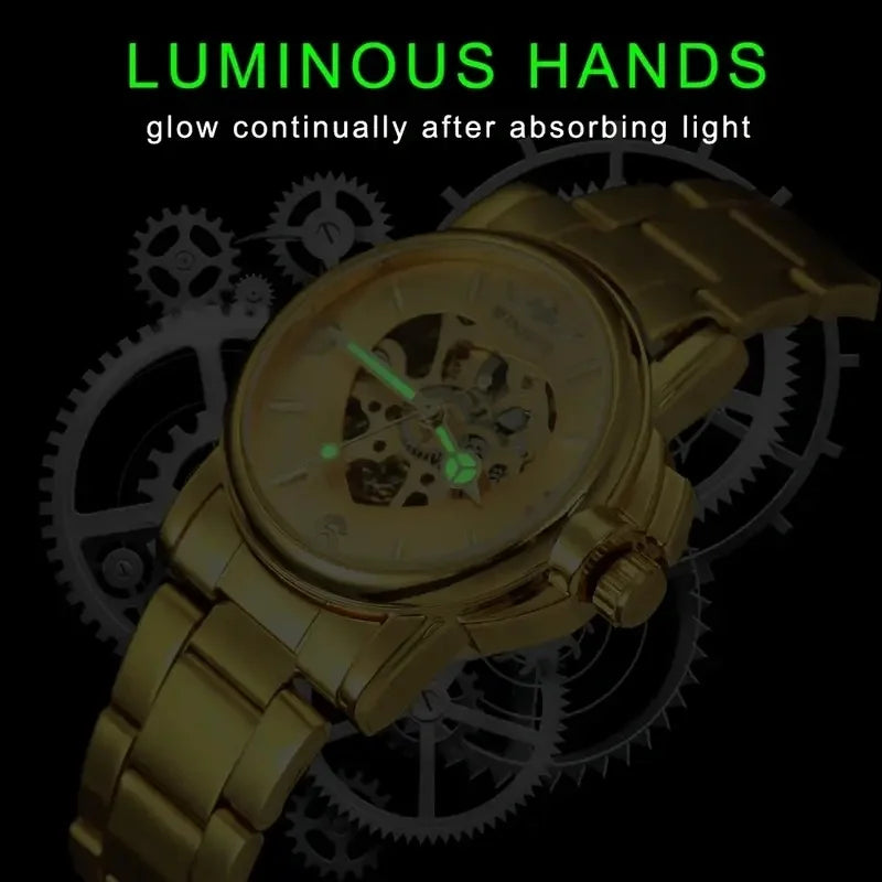 Women's Heart-Shaped Automatic Watch – Gold Hollow Dial