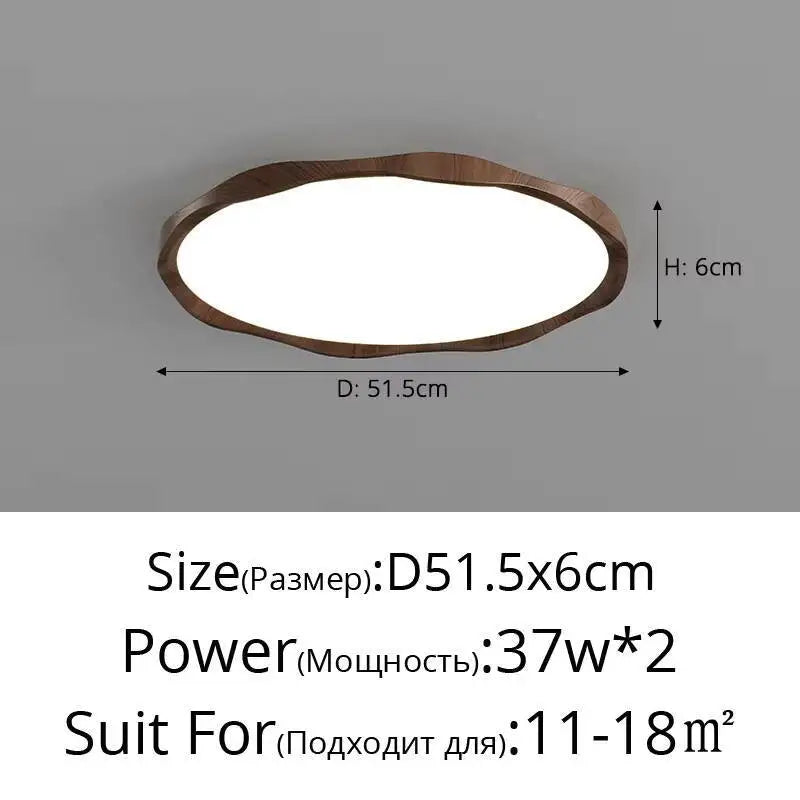 Wood Grain Round LED Ceiling Light – Dimmable Modern Lamp