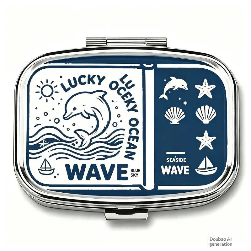 Sardines Print Metal Pill Box – 2-Compartment Travel Organizer