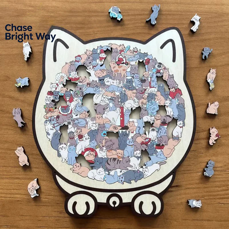135-Piece Cat-Shaped Wooden Jigsaw Puzzle – Morandi Color