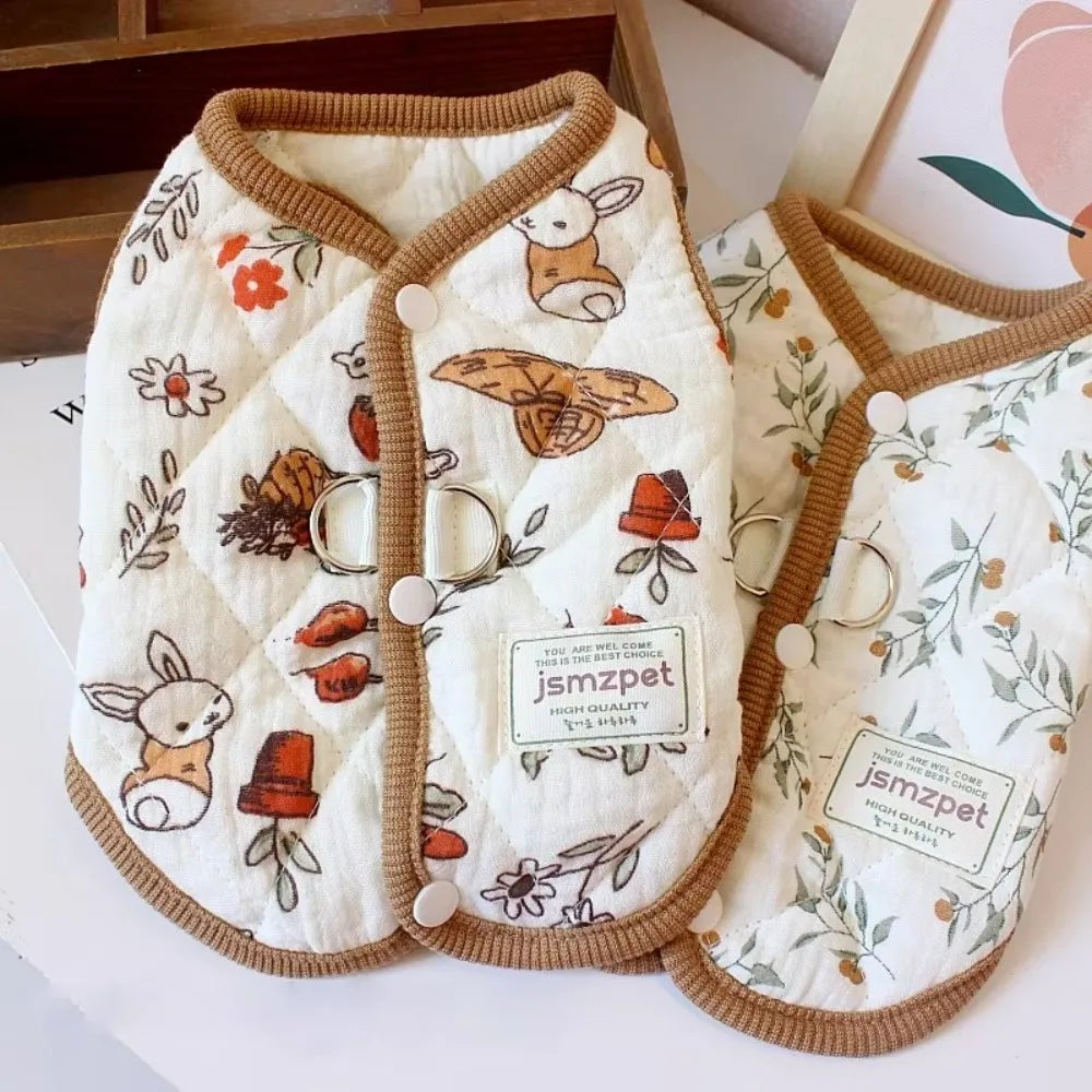 Cute Rabbit Print Dog Jacket – Winter Velvet Puppy Coat