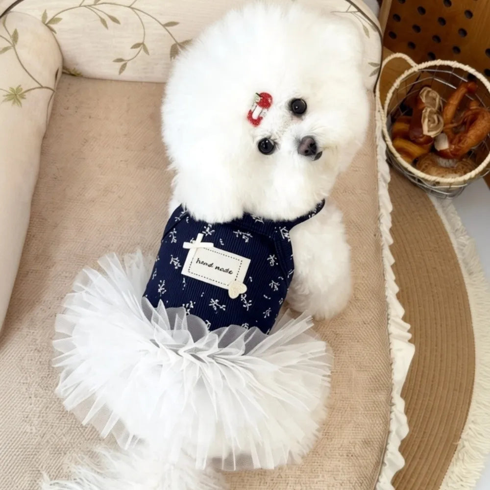 Korean Style Small Flower Dog Princess Dress | Breathable Cotton