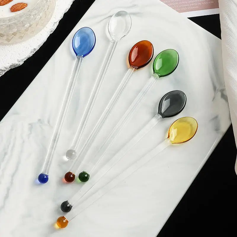 Colorful Glass Stirring Spoons – Long Handle, Heat Resistant