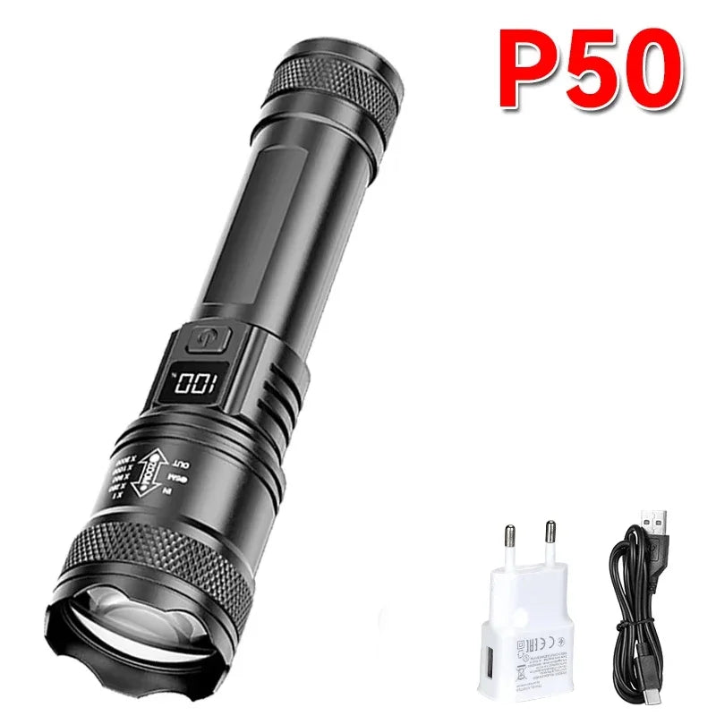 Ultra Bright 2000LM LED Flashlight – USB-C Rechargeable Zoom Torch