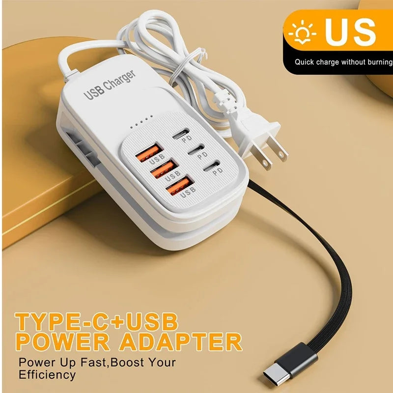 6-in-1 Desktop Charging Station | 3 PD USB-C & 3 USB-A Fast