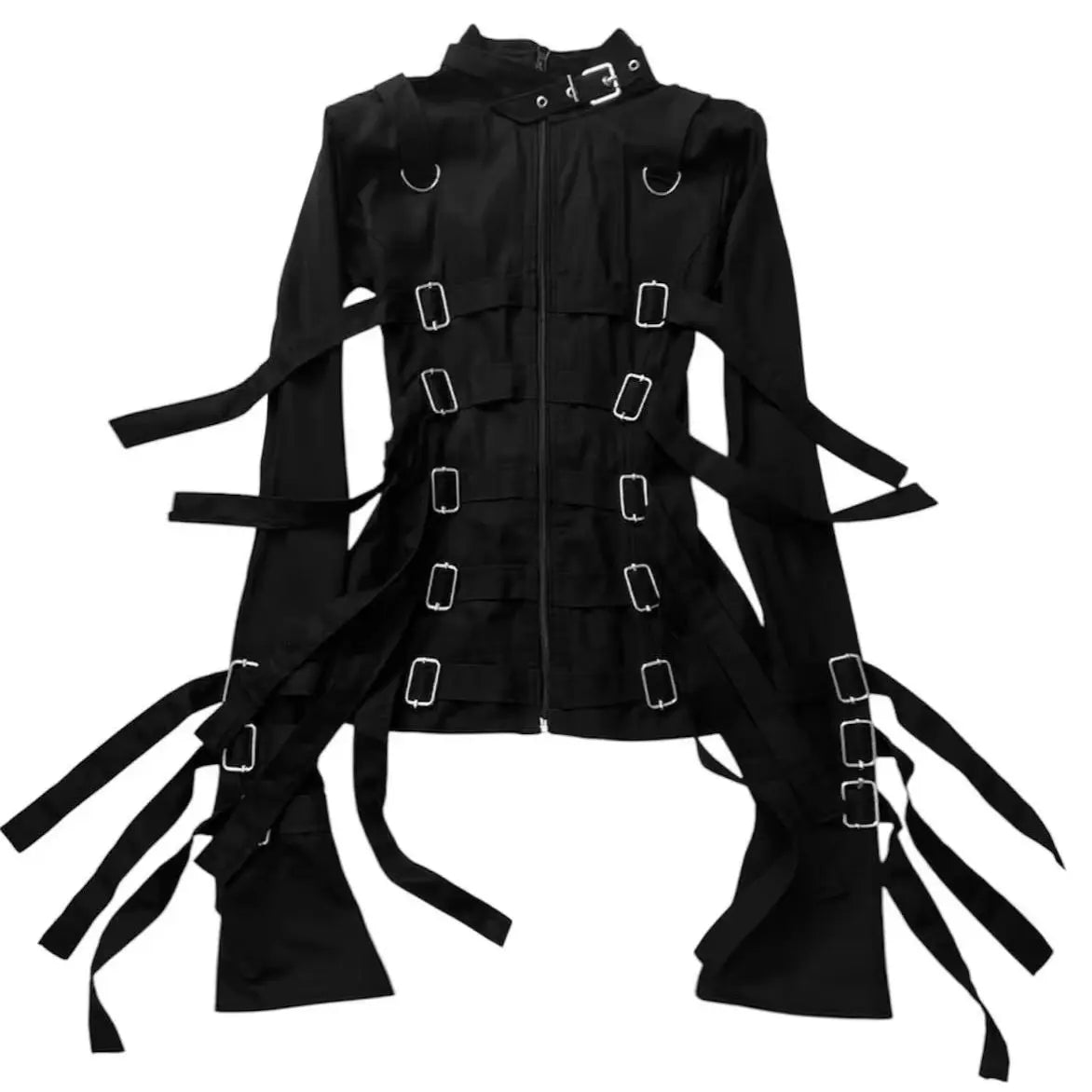Y2K Punk Goth Buckle Strap Zip-Up Jacket – Women's Streetwear