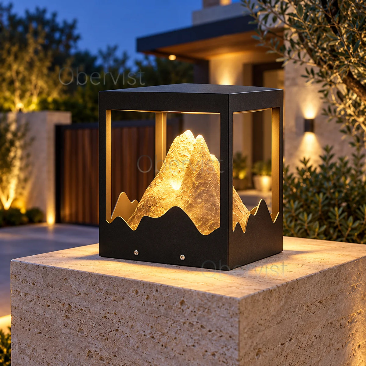 Obervist LED Outdoor Pillar Light – Mountain Design Post Lamp