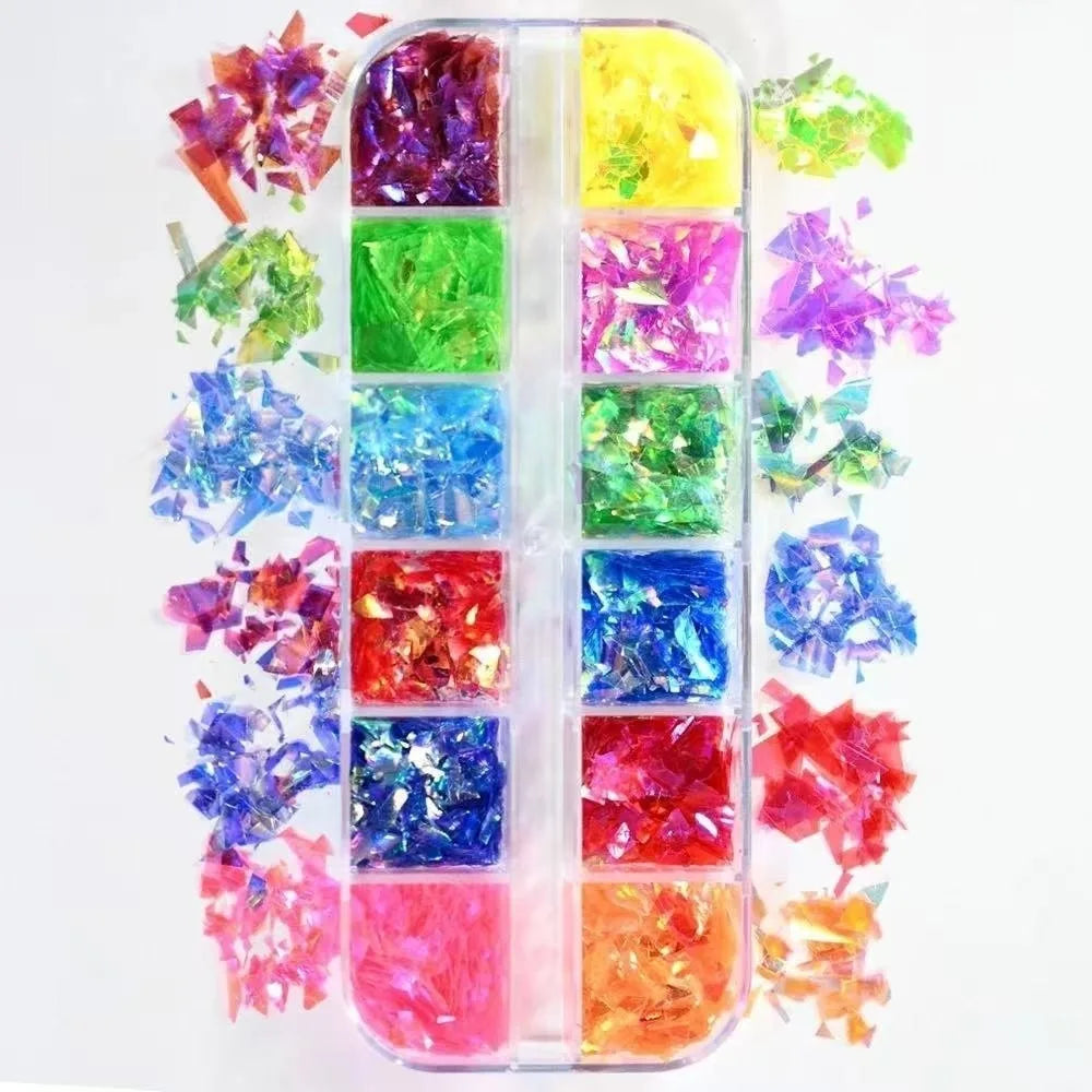 12-Grid Holographic Nail Art Sequins – Laser Glitter Flakes