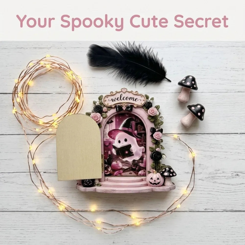 Wooden Halloween Door Ornament – Ghost Arch Bow Figurine