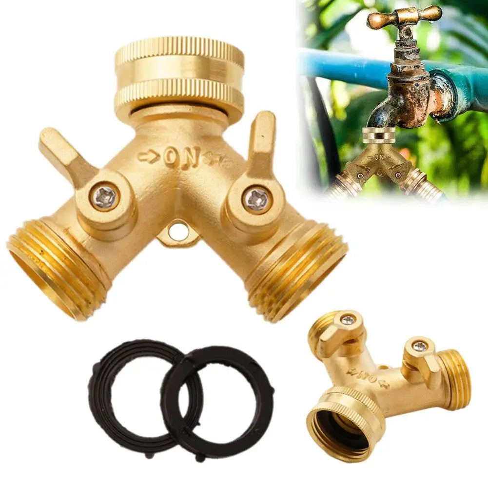 Brass 3/4" Y-Shape Garden Hose Splitter – 2-Way Tap Connector