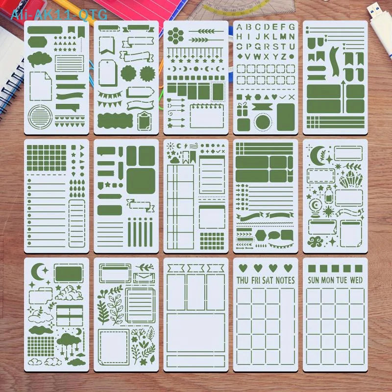 15-Piece Reusable Drawing Stencils for Journals & Scrapbooks