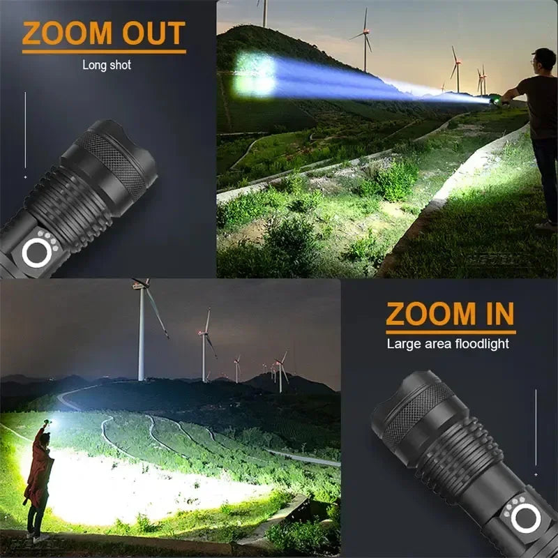 SAMMY XHP50 LED Flashlight 90000LM Zoomable USB Rechargeable Torch