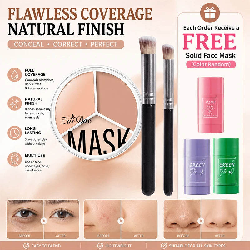 ZaiDoc 3-Color Concealer Palette – Full Coverage Cream