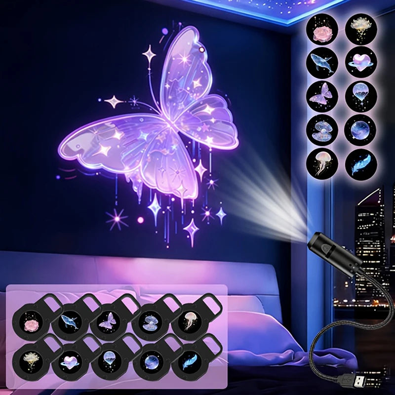 USB LED Projection Night Light – 10 Pattern Rotating Projector
