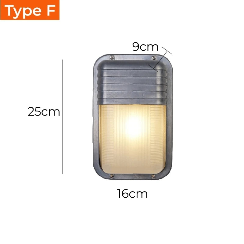 Retro Industrial LED Wall Sconce IP65 Waterproof E27 Glass