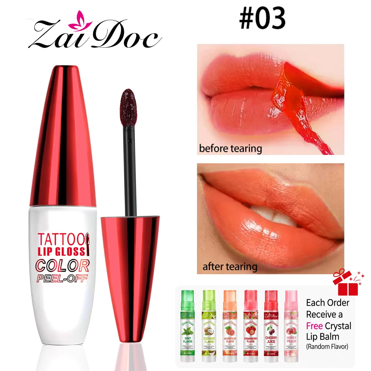 ZaiDoc Peel Off Lip Stain Set – 4 Colors Matte & Waterproof