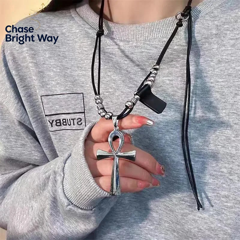 Gothic Pendant Necklace Set – 5 Pcs Heart, Bat & Cross