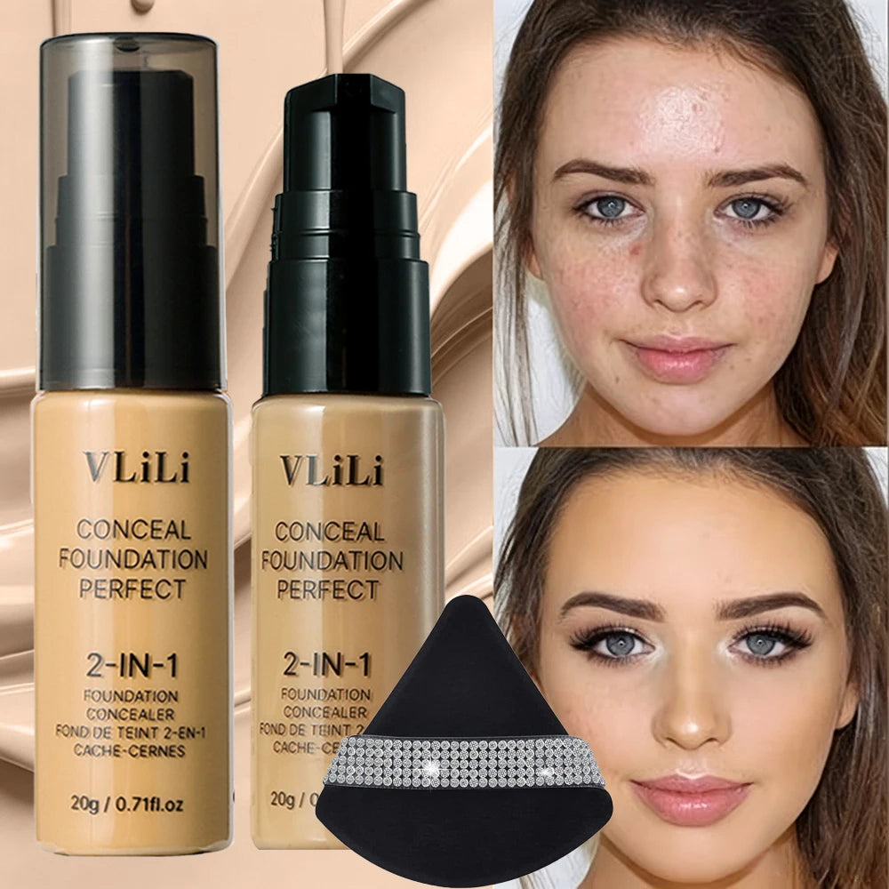 Waterproof Full Coverage Liquid Foundation & Puff Set