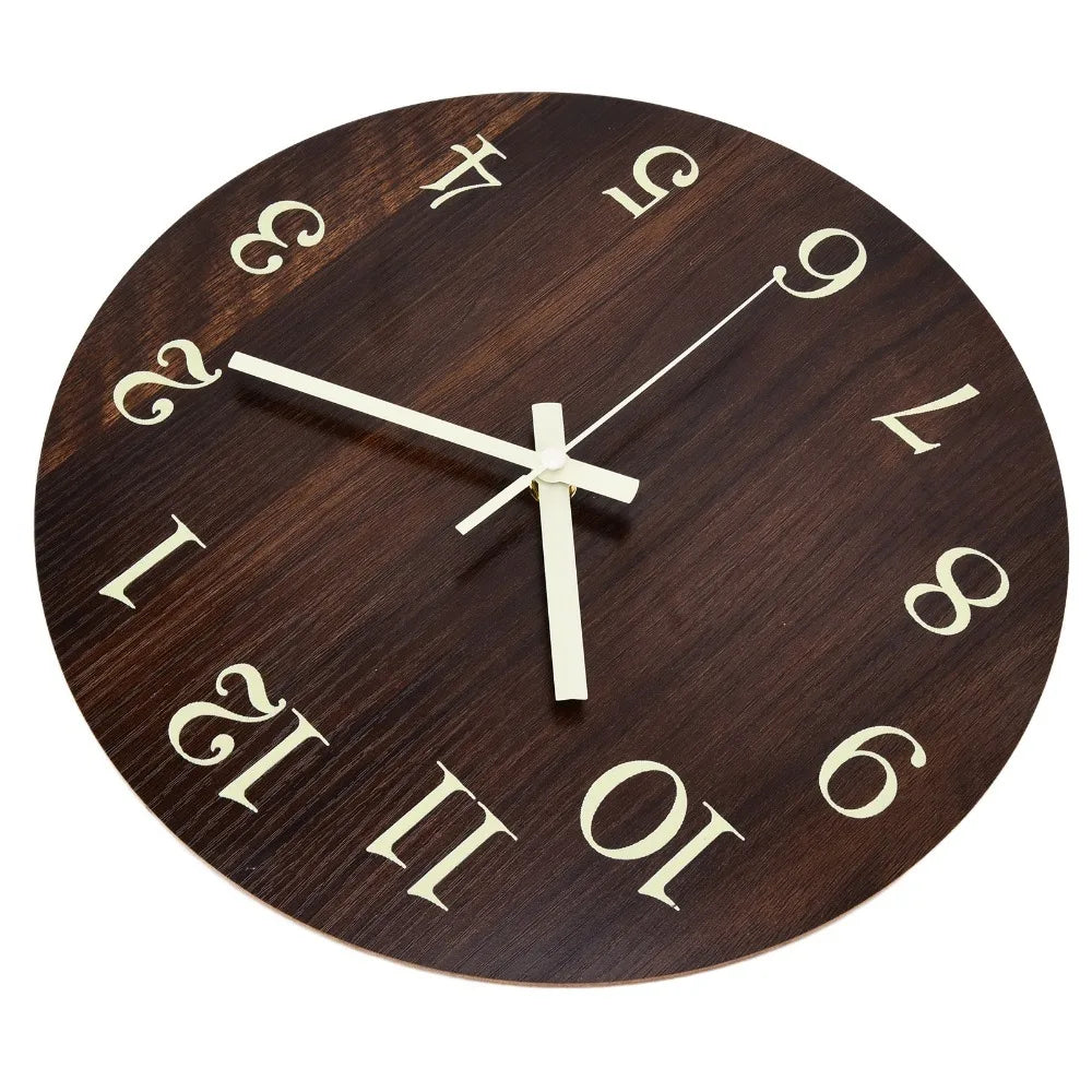 Luminous Wood Wall Clock – Silent Quartz Retro Antique 30cm