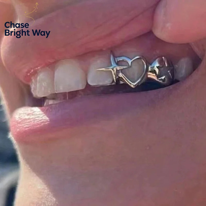 Punk Hip Hop Tooth Grills – Hollow Heart & Star Teeth Caps