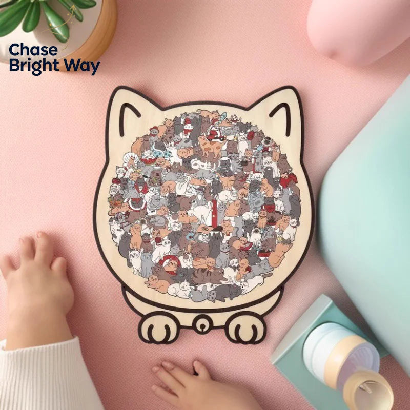 135-Piece Cat-Shaped Wooden Jigsaw Puzzle – Morandi Color