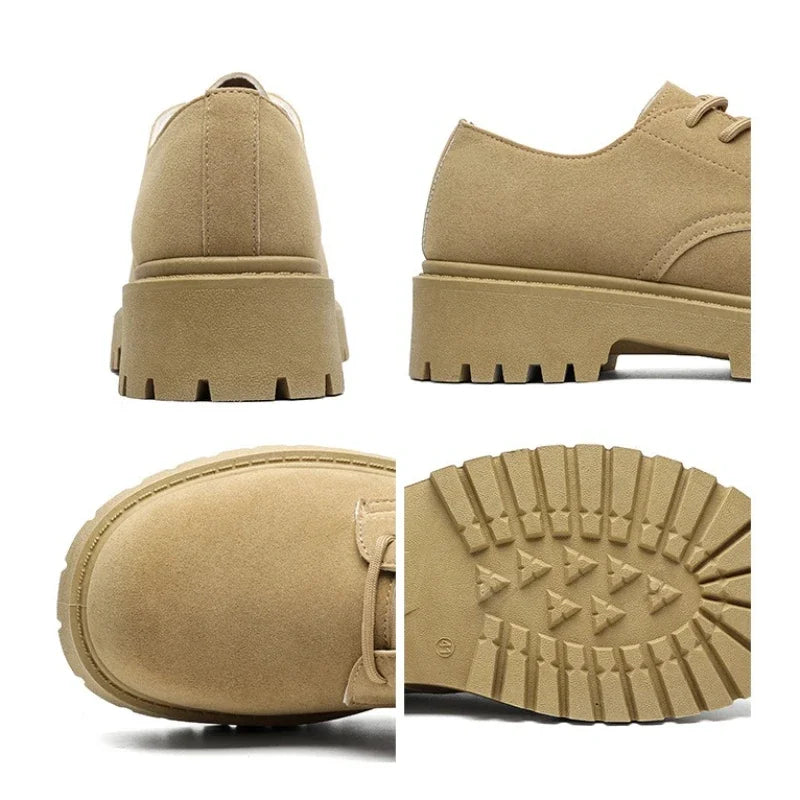 Men's Chunky Derby Boots – Retro Lace-Up Faux Suede Low-Top
