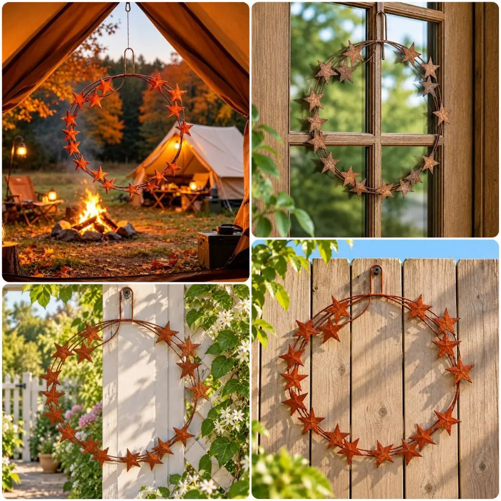 Rustic Metal Star Hanging Wreath – Iron Door & Fence Décor