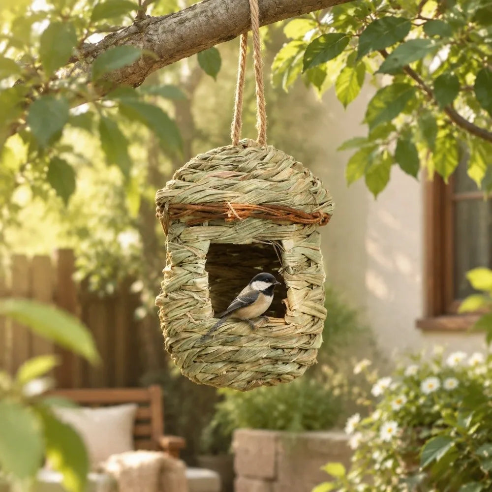 Hand-Woven Straw Hanging Bird House – Garden Bird Nest