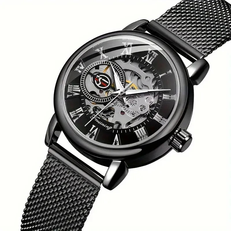 Women's Rose Gold Mechanical Watch – Mesh Band & Roman Dial