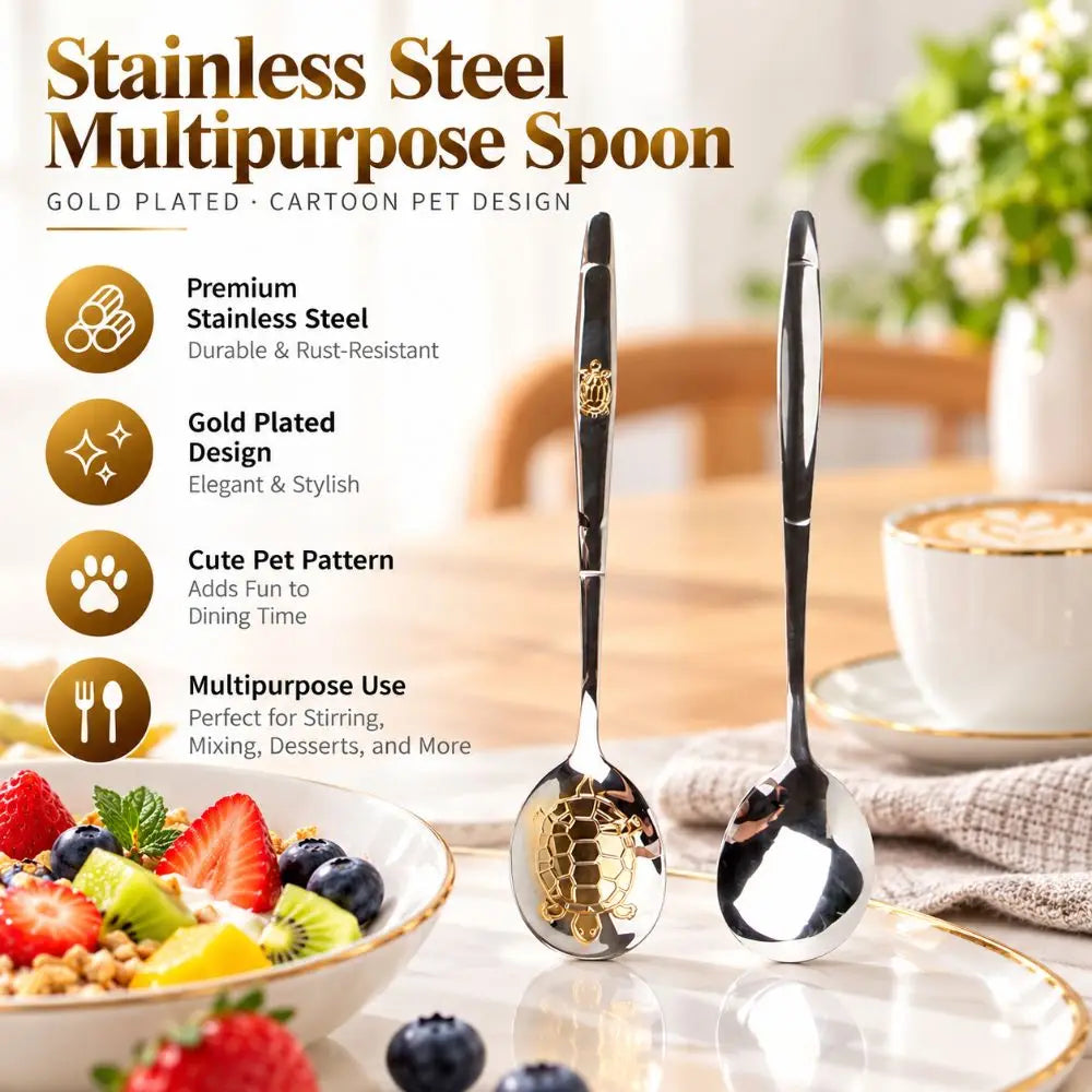 Gold-Plated Tortoise Shell Stainless Steel Dessert Spoon