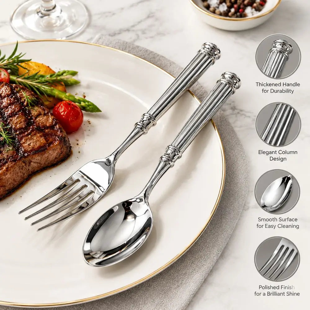 Stainless Steel Flatware Set – Roman Column Mirror Polish | SAMMY