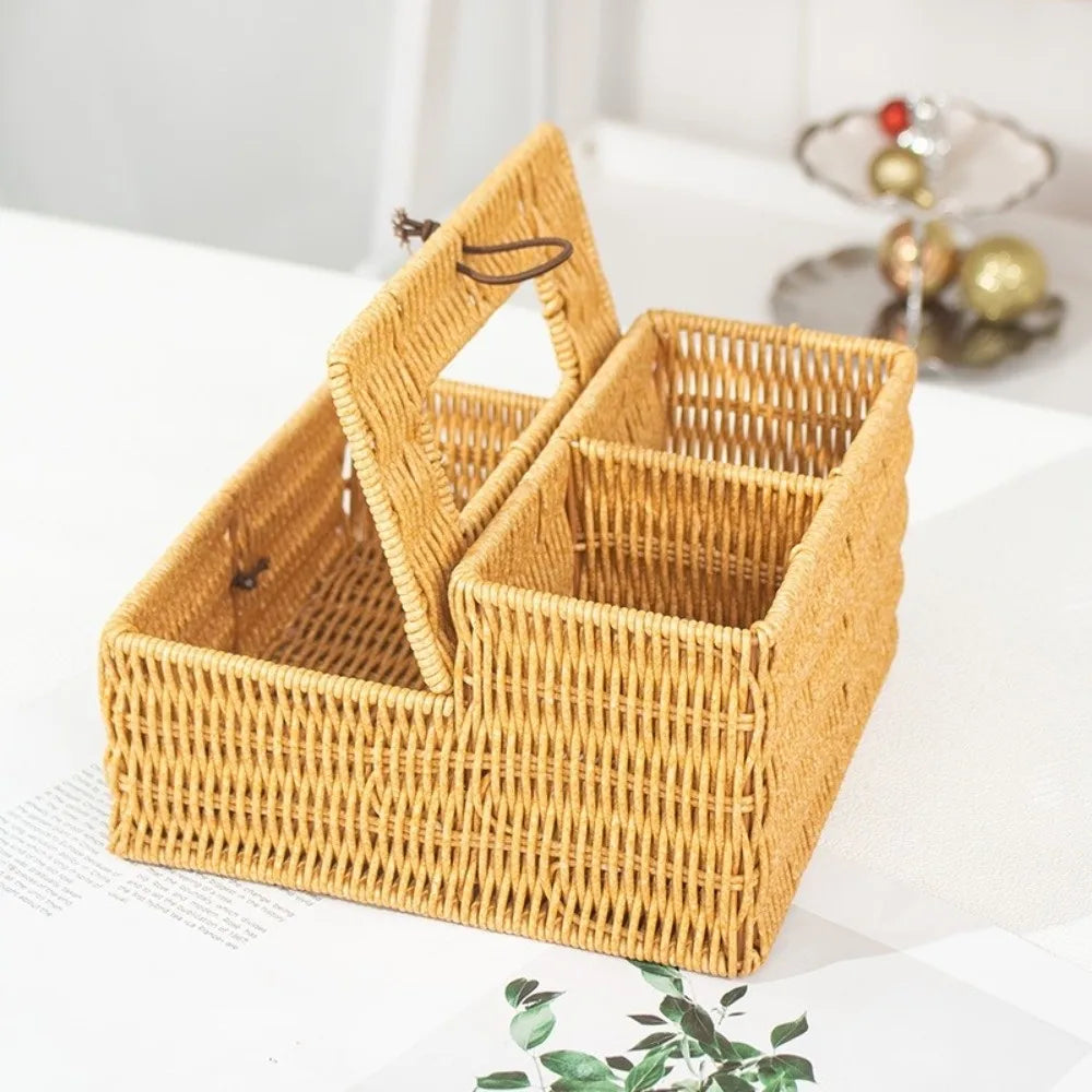 Woven Tissue Box Organizer – Handmade Rattan Desktop Storage