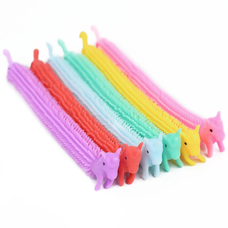 Unicorn Pull Worm Stretch Fidget Toys – Kids Party Favors 6-24pk
