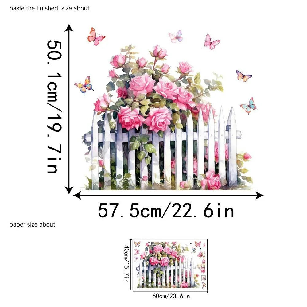 Multicolor Flower Fence Wall Sticker – Self-Adhesive Decal