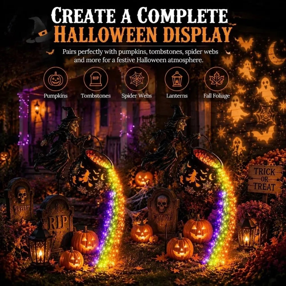 LED Halloween Witch Cauldron Solar Garden Light Shadow Projection