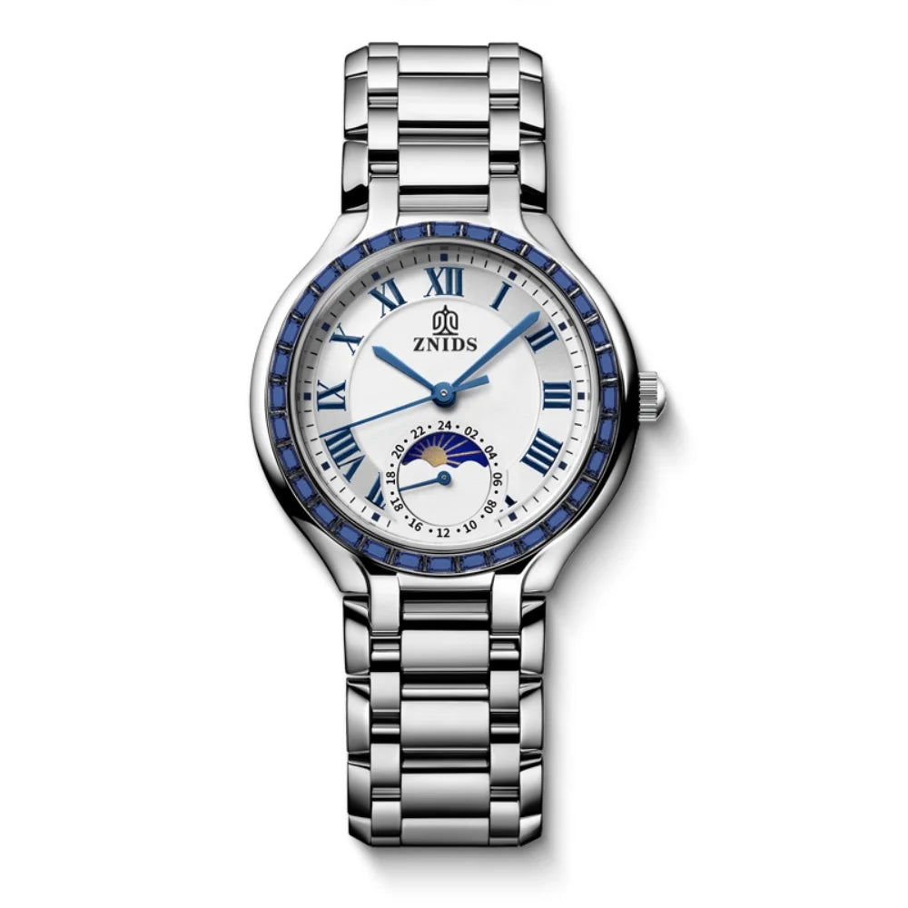 Women's Quartz Watch – Moon Phase Roman Numeral Steel Band
