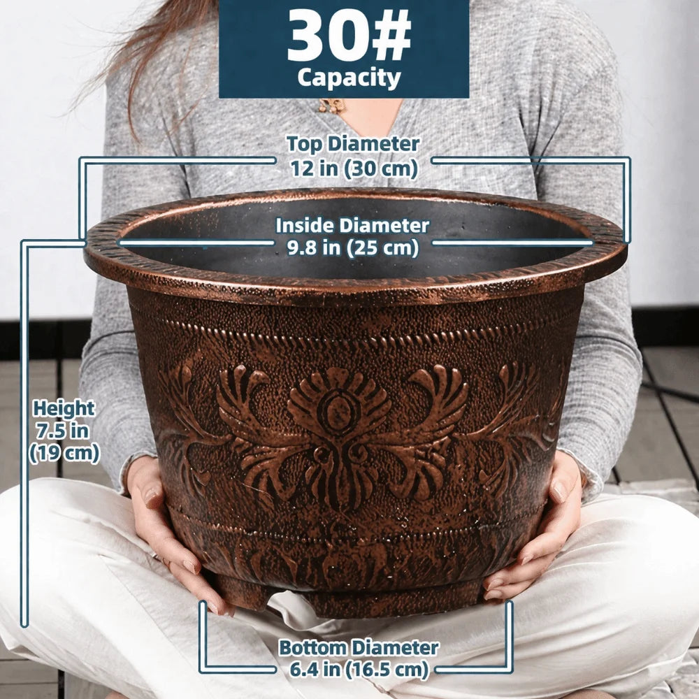 Resin Lotus Planter Pot 7.5L – Copper Bronze Retro Flower Pot