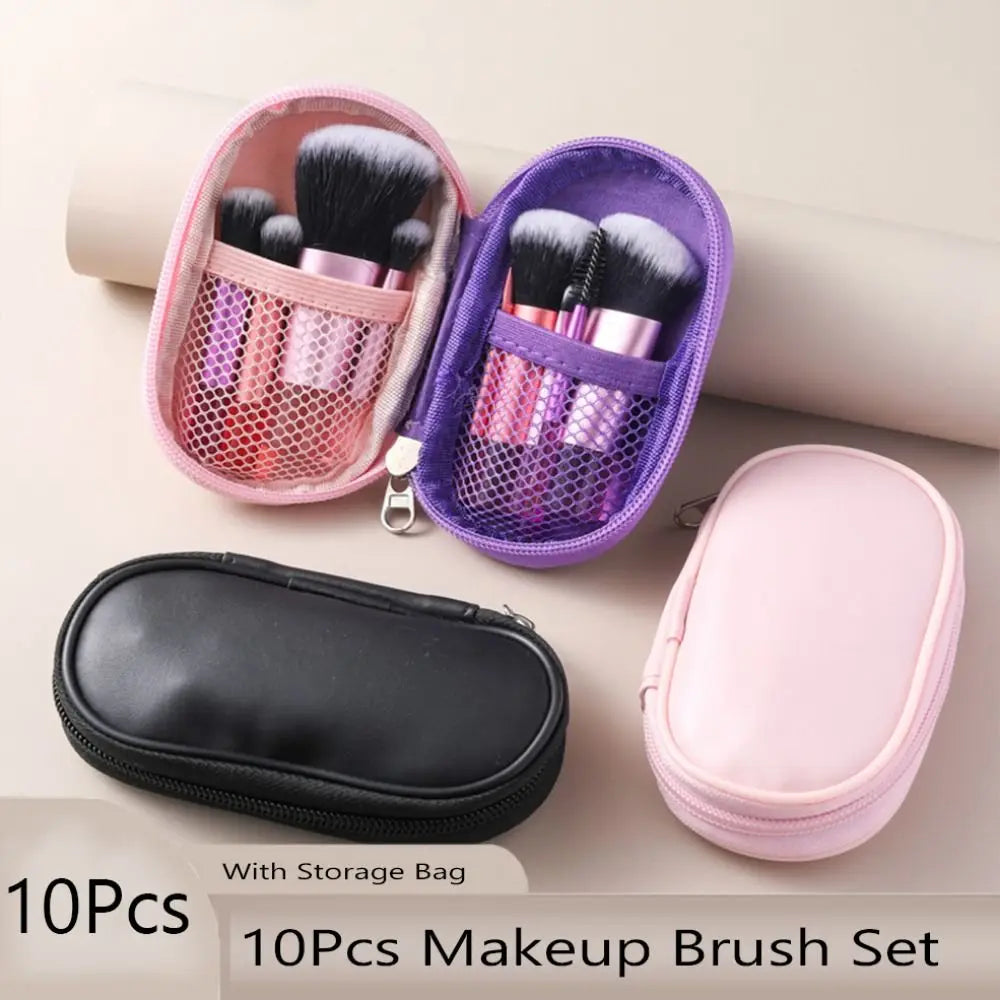 10-Piece Crystal Handle Makeup Brush Set with Storage Bag