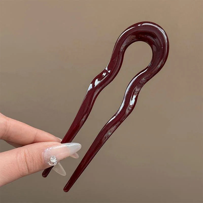 Women's U-Shaped Geometric Hair Fork – Tortoiseshell Hairpin