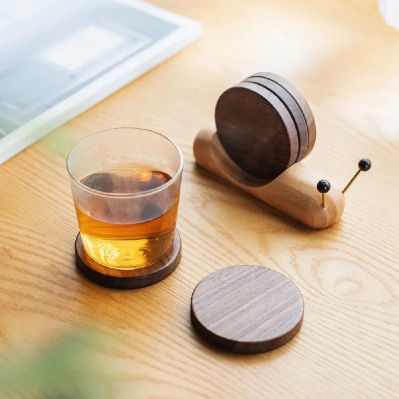Wooden Snail Coaster & Trivet – Magnetic Heat Insulation Pad