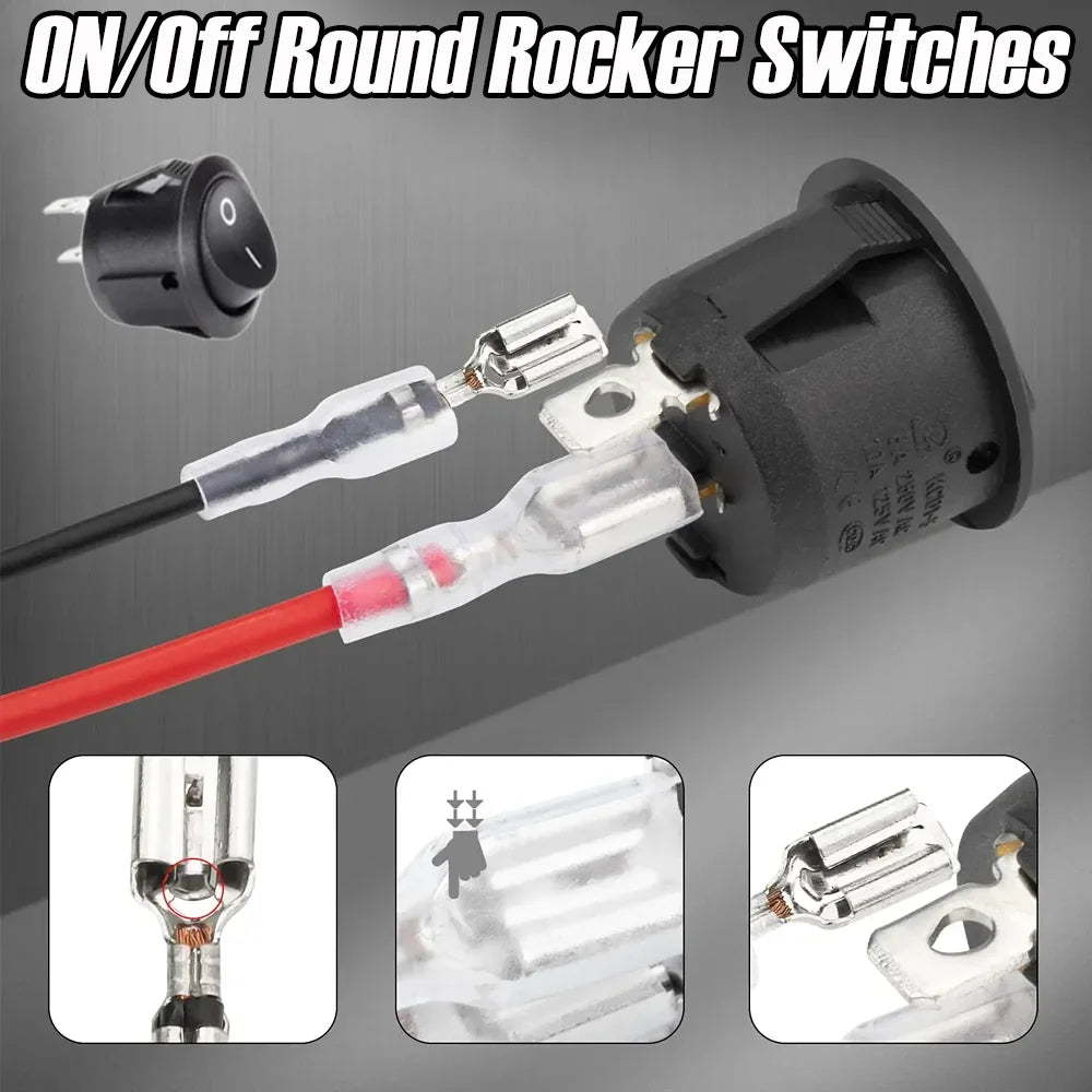 SPST Round Rocker Switch 20mm 12V DC 2-Pin ON/OFF Toggle