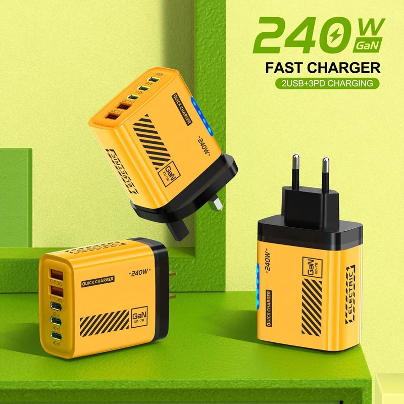 5-in-1 GaN Wall Charger 120W | 2 USB-A + 3 USB-C Fast Charge