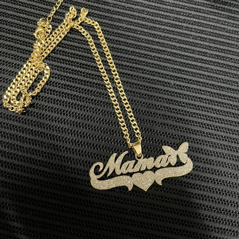Custom Name Necklace – 18K Gold Cuban Chain & Butterfly Pendant